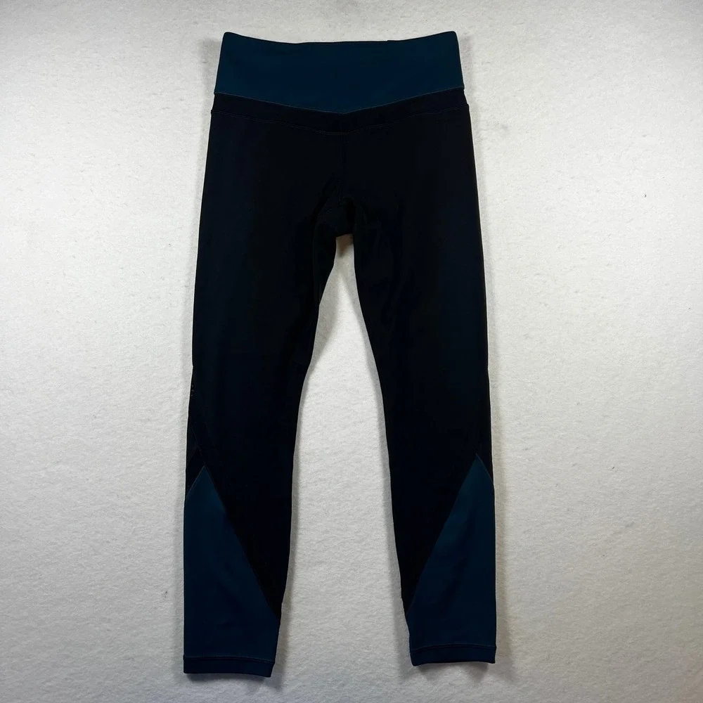 Athleta Womens Small Black Teal‎ Colorblock Mesh Panel Leggings